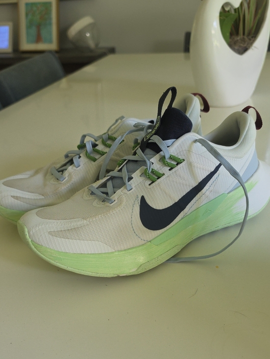 Nike Shoes - Nike Juniper Trail 2 White & Navy Swoosh with Light Green Midsole Running Shoes